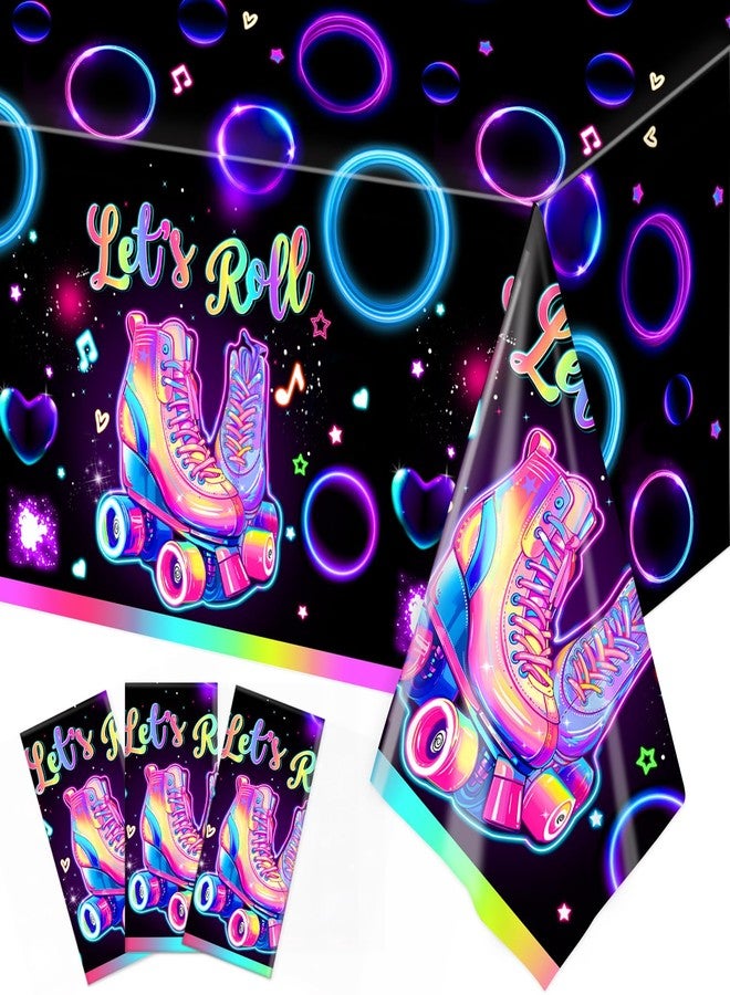 LINHAXM 3 Pack Roller Skating Tablecloths, Roller Skating Party Decorations, Let’s Roll Tablecloth for Roller Skate Birthday Party Decorations, 54 x 108 Inch - Image 1